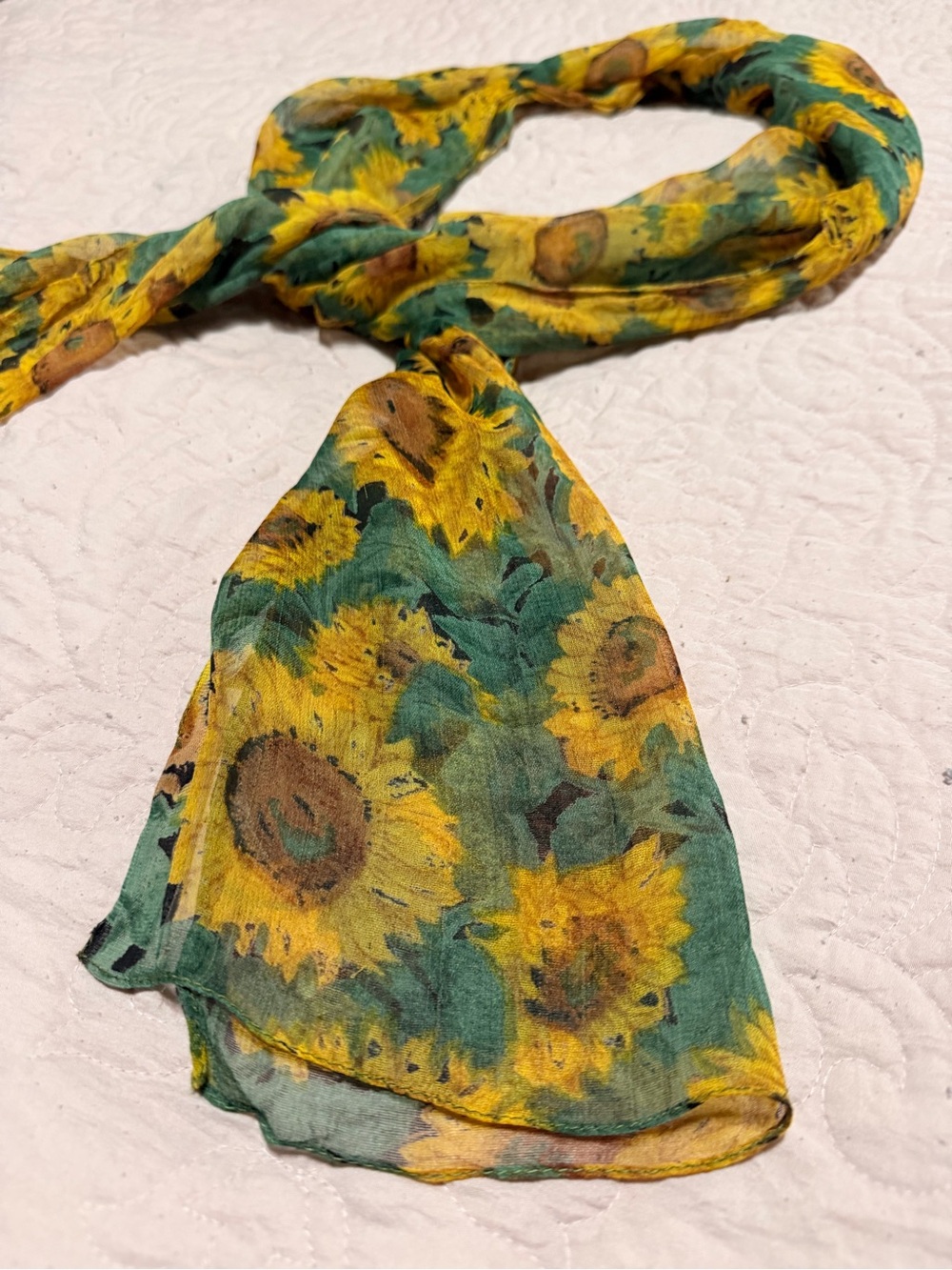 Sunflower Print Lightweight Scarf in Yellow and Green